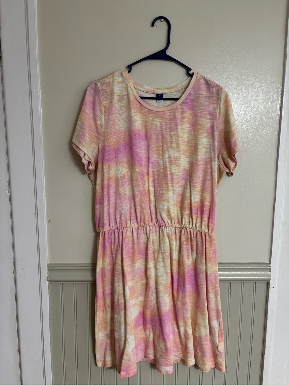 Old Navy Pastel Tie-Dye Short Sleeve Dress - Pink, Yellow, Cream